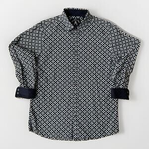Rock Roll N Soul Skull Long Sleeve Button Up Shirt Men's Size Large Blue Red